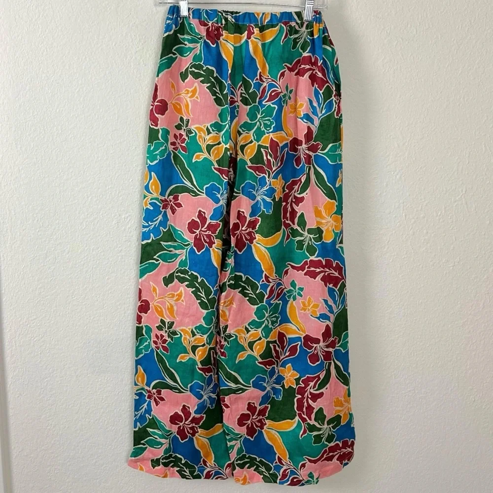 Stone Fox Swim X Free People Gita Linen Pants in Fiesta Floral XS Wide Leg NEW